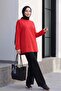 Crew Neck Slit Oversize Combed Cotton Tunic -Red - 3