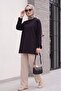 Crew Neck Slit Oversize Combed Cotton Tunic - Black - 4