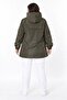 Women's Plus Size Khaki Hooded Zippered Waist Drawstring Lined Raincoat Coat with Pockets Hzl28W-Rzb12011 - 2
