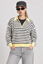 Striped Polo Collar Oversize Knitwear Sweater Lki̇0056 Ecru Yellow - 2