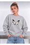 Oversize Women's Sweatshirt with Butterfly Print and Crewneck