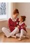 Women's Red-White Heart Patterned Front Buttoned Mother-Daughter Combination Suede Winter Warm Pajama Set