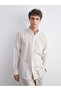 Beige Regular Fit Long Sleeve Striped Men's Shirt from Plus-Store