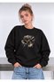 Black Flower Printed Oversized Women's Crewneck Sweatshirt
