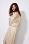 Low Shoulder Zippered Textured Satin Bomber Jacket Beige - 4