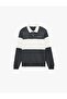 Color Blocked Embroidered Polo Collar Long Sleeve Sweatshirt - 3