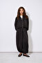 Low Shoulder Zippered Textured Satin Bomber Jacket Black - 2