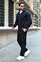 Navy Blue Hooded Zippered Double Face Men's Tracksuit Set E7374