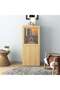 Bestah Entertainment Unit Low Storage Combination With Glass Doors + Led Light - Natural - 3