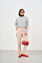 Women's Single Button Waist Half Elastic Tight Leg Pants Cream - 3