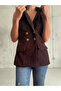 Double-Breasted Collar Gold Detail Button Velvet Line Textured Blazer Vest - 7