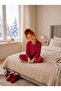 Women's Burgundy Patterned Front Buttoned Mother-Daughter Combination Suede Winter Warm Pajama Set - 2