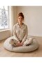 Women's Bear Embroidered Brown Line Patterned Front Buttoned Mother-Daughter Combination Suede Winter Warm Pajama Set - 3