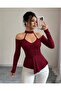Women's off-the-shoulder mock neck long sleeve v-neck pleated viscose blouse