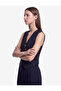 Asymmetrical Cut Metal Buttoned Pocketed Sleeveless Striped Double-Breasted Vest - 2