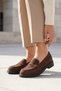 Brown Nubuck Women's Loafer Shoes Genuine Nubuck Leather Soft Casual Women's Brown Loafer Moccasin Shoes - 8