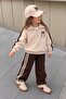 Sequin Bow Detailed Striped Girls' 3-Piece Tracksuit Set - Beige - 2
