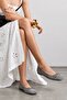 Fly Women's Suede Gray Blunt Toe Thin Bow 3cm Hidden Heel Flat Sole Ballerina Ballet Shoes - 8