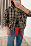 Plaid Patterned Inside Lining Standing Collar Short Bomber Jacket Brown-Stone - 4