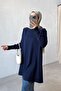 Mercerized Tunic with Shoulder Accessory Detail - Navy Blue