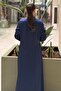 Satin Evening Dress with Brooches on the Shoulder and Waist - 4