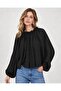 Women's Black Gathered Collar Blouse