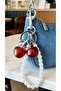 Silver Cherry Bag Charm with Pearls Keychain Charm
