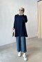 Mercerized Tunic with Shoulder Accessory Detail - Navy Blue - 4