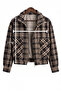 Plaid Patterned Inside Lining Standing Collar Short Bomber Jacket Brown-Stone - 7
