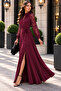 Women's Double-Breasted Collar Skirt Ruffled Asymmetrical Cut Long Crepe Wedding Wedding Invitation Dress - 4