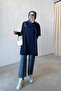 Shoulder Zippered Mercerized Tunic - Navy Blue - 5