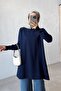 Mercerized Tunic with Shoulder Accessory Detail - Navy Blue - 3
