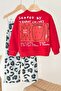 Girl's Red Printed Cotton Sweatshirt and Gray Leopard Printed Sweatpants Set - 5