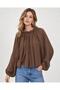 Women's Coffee-Colored Gathered Collar Blouse