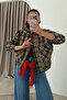 Plaid Patterned Inside Lining Standing Collar Short Bomber Jacket Brown-Stone - 5