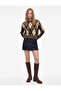 Crew Neck Ribbed Long Sleeve Diamond Pattern Knit Sweater