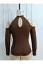 Women's off-the-shoulder mock neck long sleeve v-neck pleated viscose blouse - 6