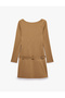 Slim Fit Long Sleeve Back Detail Belted Boat Neck Low Waist Mini Dress - 6