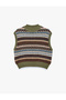 Geometric Patterned Ribbed Sleeveless High Neck Knit Sweater