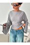 Women's Spanish Slit Long Sleeve Slim Sweatshirt with Bow Detail on the Sleeve and Back