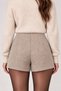 Women's Beige Herringbone Patterned Cashmere Shorts Skirt High Waist Double Breasted Skort - 2