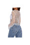 Women’s White Rhinestone Mesh Long Sleeve Crop Top with Feather Cuffs – Free Size - 2