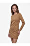 Slim Fit Long Sleeve Back Detail Belted Boat Neck Low Waist Mini Dress - 2