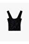 Slim Fit Velvet Floral Patterned Underwire Thick Strap Tulle Blouse