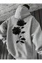 Unisex Gray Black Rose Back Print Hooded Sweatshirt Printed Premium Oversize T-Shirt