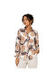 Women’s Beige & Brown Tropical Leaf Print Long-Sleeve Button-Up Shirt – Free Size