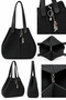 Women's Black Hand-Knitted Leather Handle Large Size Shoulder and Shoulder Bag with Charms - 2