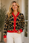 Women's V-Neck Long Sleeve Leopard Pattern Buttoned Casual Stylish Elegant Soft Casual Brown Coral Knitwear Cardigan - 2