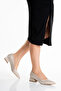 Women's Silvery Open-Back Thick Short Heeled Closed Evening Dress Shoes - 2