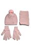Scarf & Beanie & Gloves Set - Pink - Plain - 2